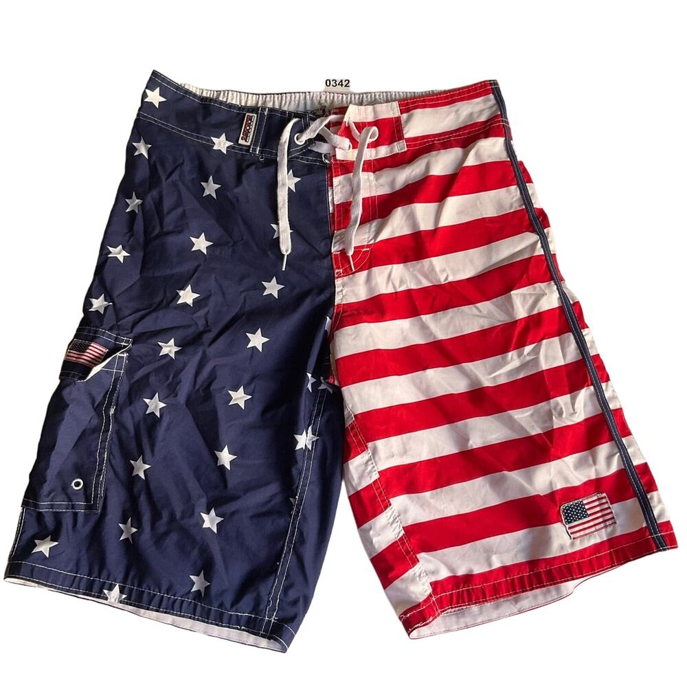 Exist Men Swim Trunks, size M, American Flag Red & Blue